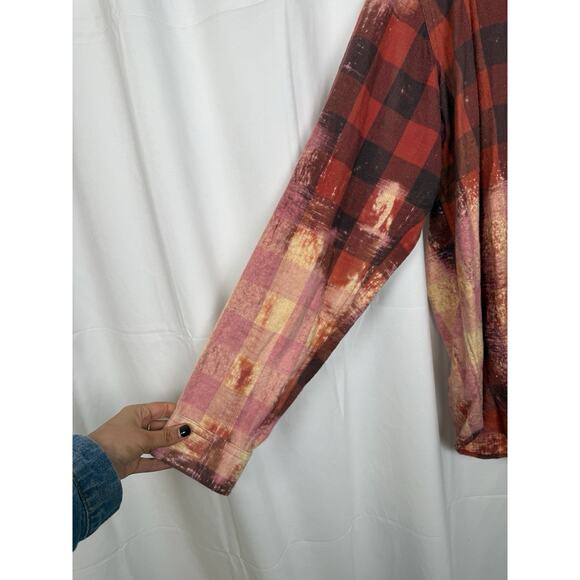 Upcycled L.L. Bean Flannel Shirt Bleach Dyed One of a Kind XL Cotton Unisex Red - Picture 3 of 7